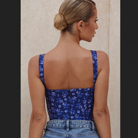 HOUSE OF CB “Savia” Floral Corset Bodysuit in sapphire blue Small  New With Tags - Picture 4 of 17